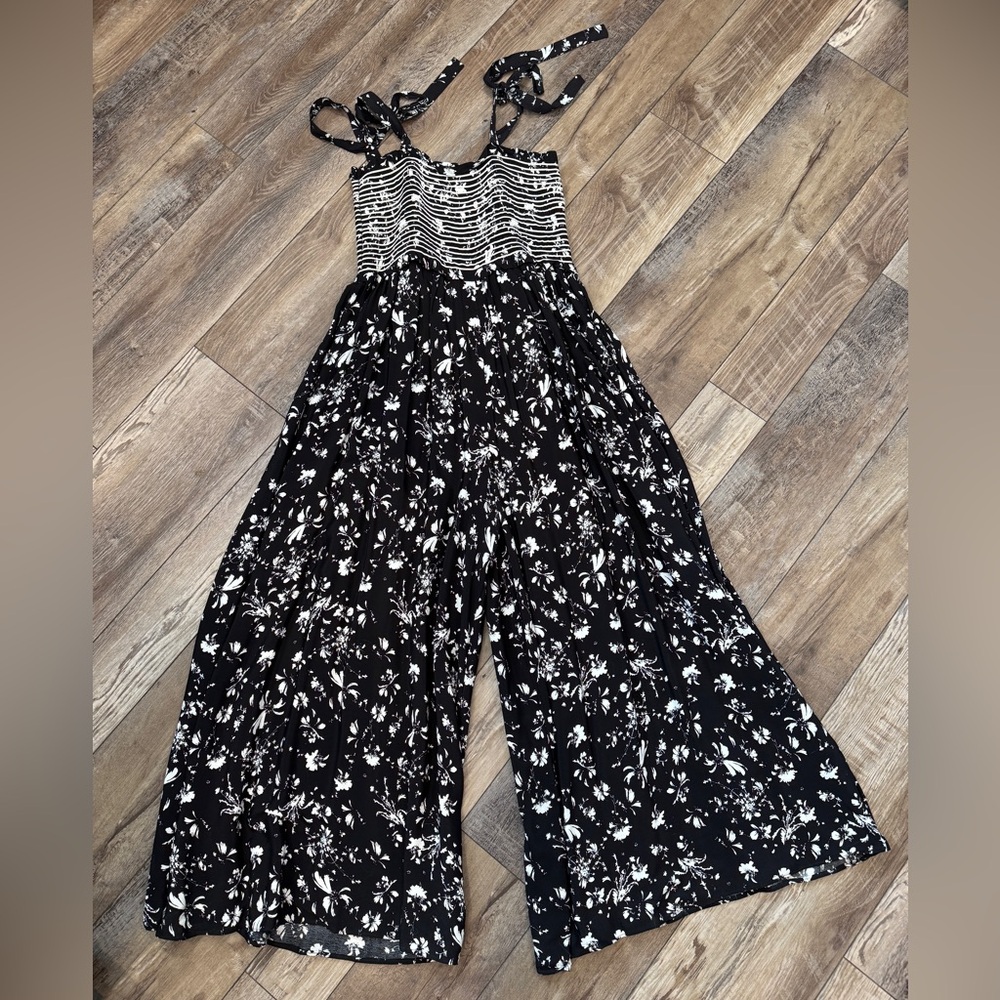 Free People Black and White Floral Jumpsuit